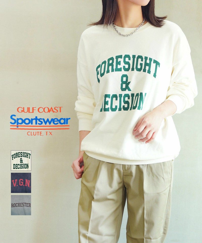 GULF COAST SPORTSWEAR(ガルフコーストスポーツウェア) プリントクルーネックスウェットプルオーバー ライトベージュ(LBEG)