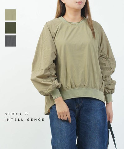 STOCK&INTELLIGENCE(ストックアンドインテリジェンス) 布帛使いドルマンギャザープルオーバー