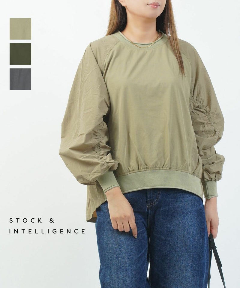 STOCK&INTELLIGENCE(ストックアンドインテリジェンス) 布帛使いドルマンギャザープルオーバー ベージュ(03)