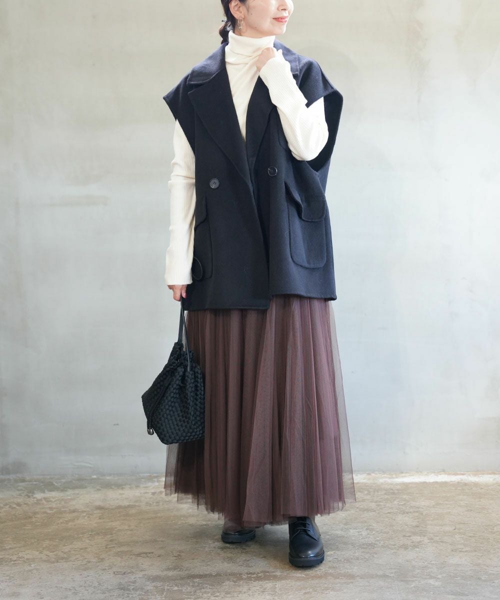 YENN イエン　ダブルフェイスベストジャケット　新品　ブラック YENN(イェン)ダブルフェイスベストジャケット | BLEU COMME BLEU