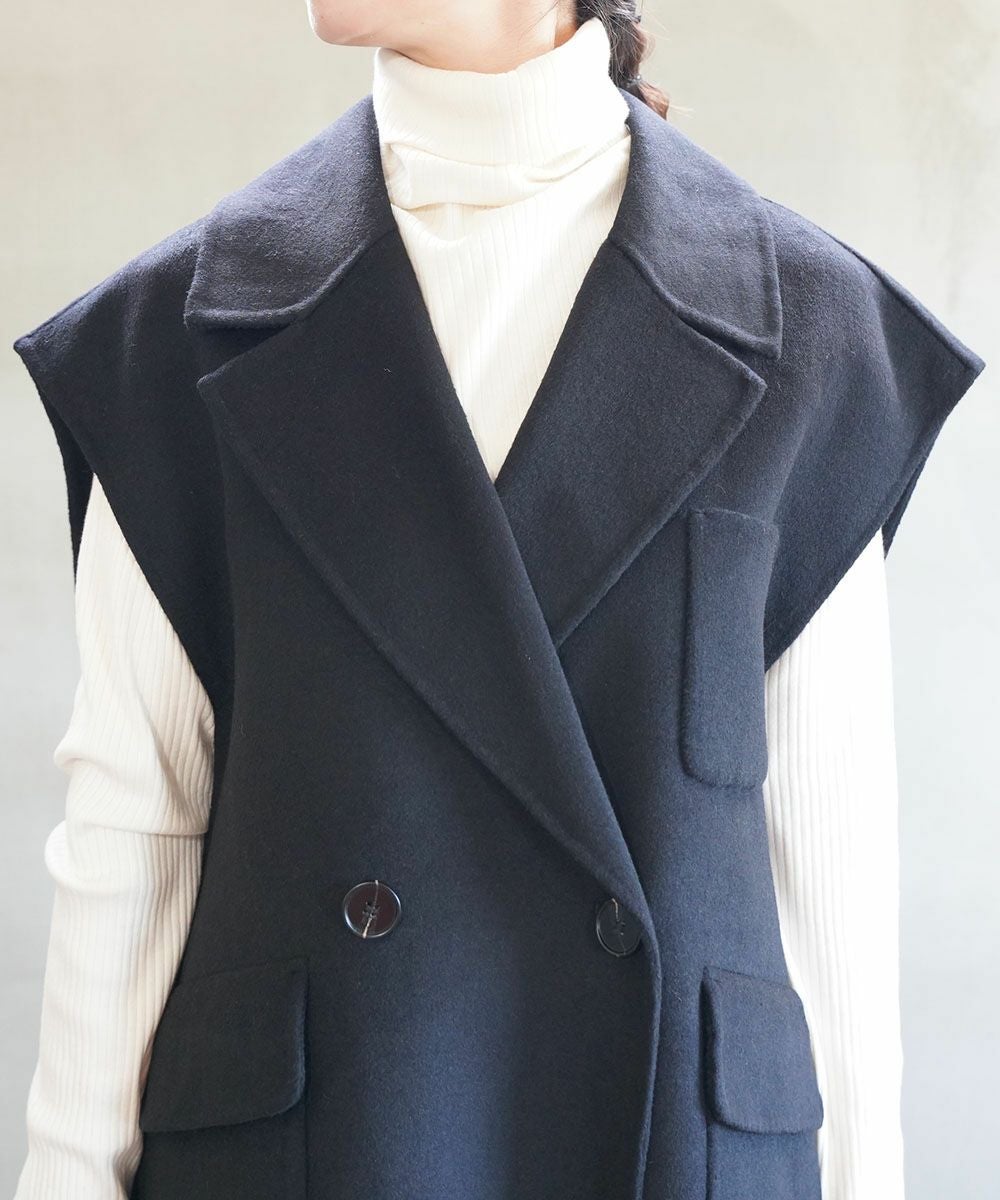 YENN イエン　ダブルフェイスベストジャケット　新品　ブラック YENN(イェン)ダブルフェイスベストジャケット | BLEU COMME BLEU