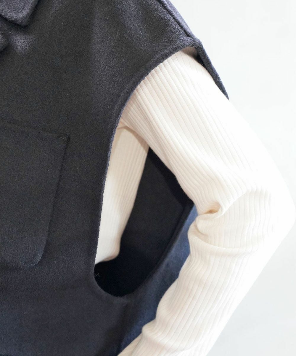 YENN イエン　ダブルフェイスベストジャケット　新品　ブラック YENN(イェン)ダブルフェイスベストジャケット | BLEU COMME BLEU