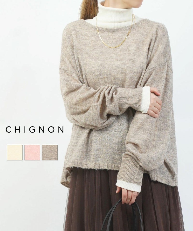 CHIGNON(シニヨン) シアーボリュームニットプルオーバー アイボリー(IVO)