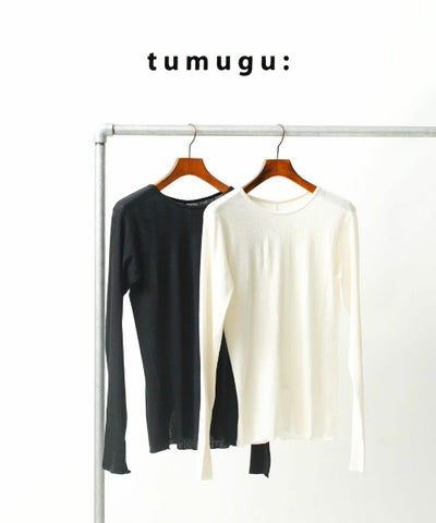 tumugu(ツムグ) スフレランダムテレコクルーネック長袖
