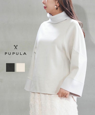 PUPULA(ププラ) デュアルウォームポンチ×リブ オフタートル ワイドプルオーバー