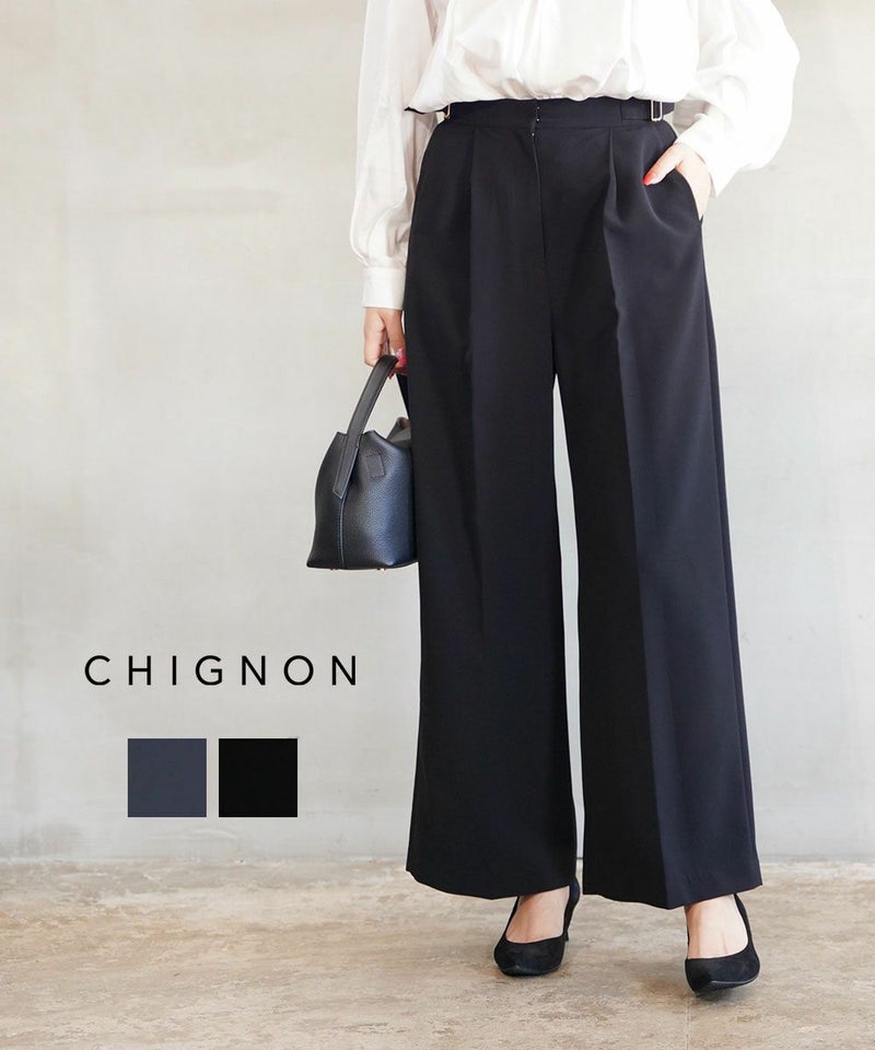 CHIGNON(シニヨン) ベルト付きワイドパンツ ネイビー(NVY)
