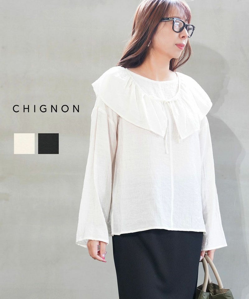 CHIGNON(シニヨン) フリル衿付きシャツ オフホワイト(OWHT)