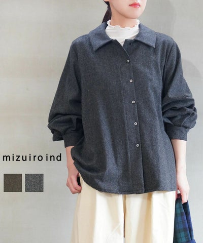 mizuiro ind(ミズイロインド) ウールブレンド バルーンスリーブチュニックシャツ