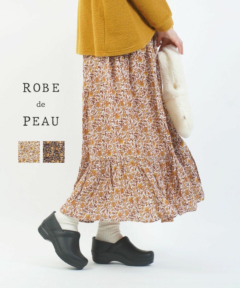 ROBE de PEAU(ローブデポー) フローラルラッフルスカート ホワイト(WHT)