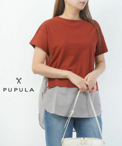 PUPULA(ププラ) コットンリネンツイル レイヤードライクカットソー