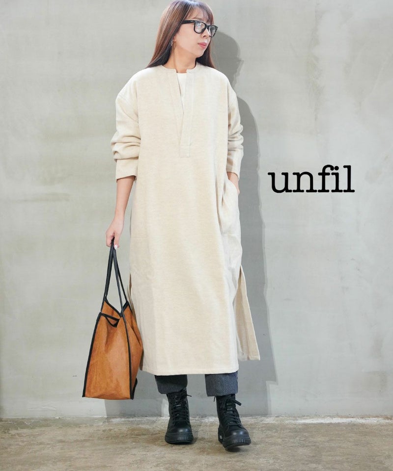 unfil(アンフィル) ラムウール カフタンロングワンピース light beige(LBEG)