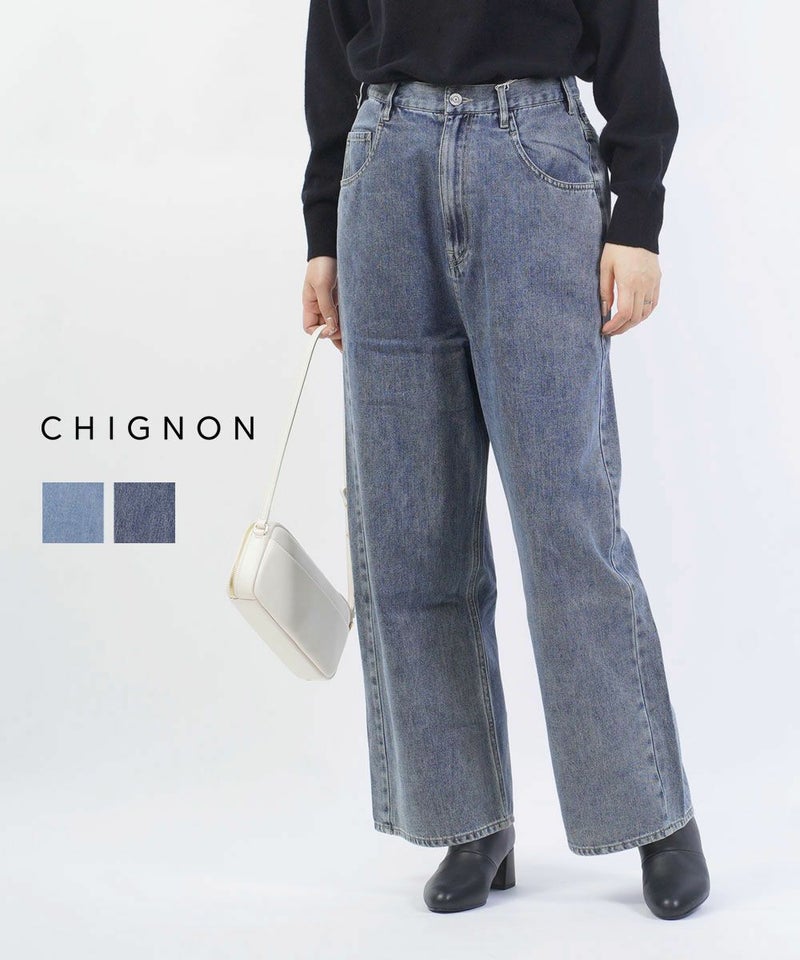 CHIGNON(シニヨン) シンチバック デニムワイドパンツ ブルー(BLU)