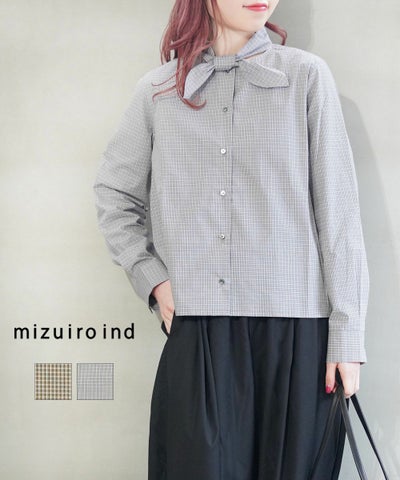 mizuiro ind(ミズイロインド) チェックリボンタイシャツ
