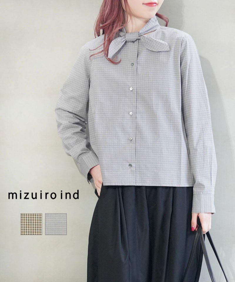 mizuiro ind(ミズイロインド) チェックリボンタイシャツ ブラウン(44)