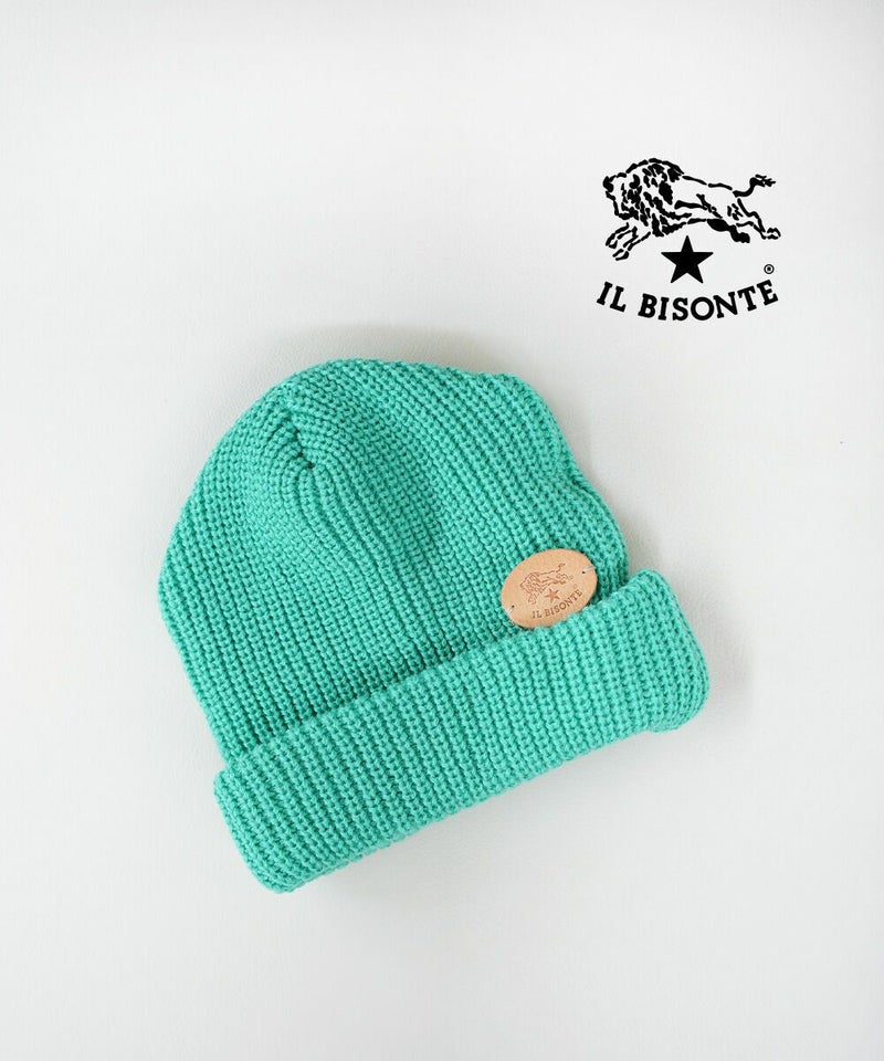 IL BISONTE(イルビゾンテ) レザーロゴパッチ付き ニットキャップ アーティチョーク(44)