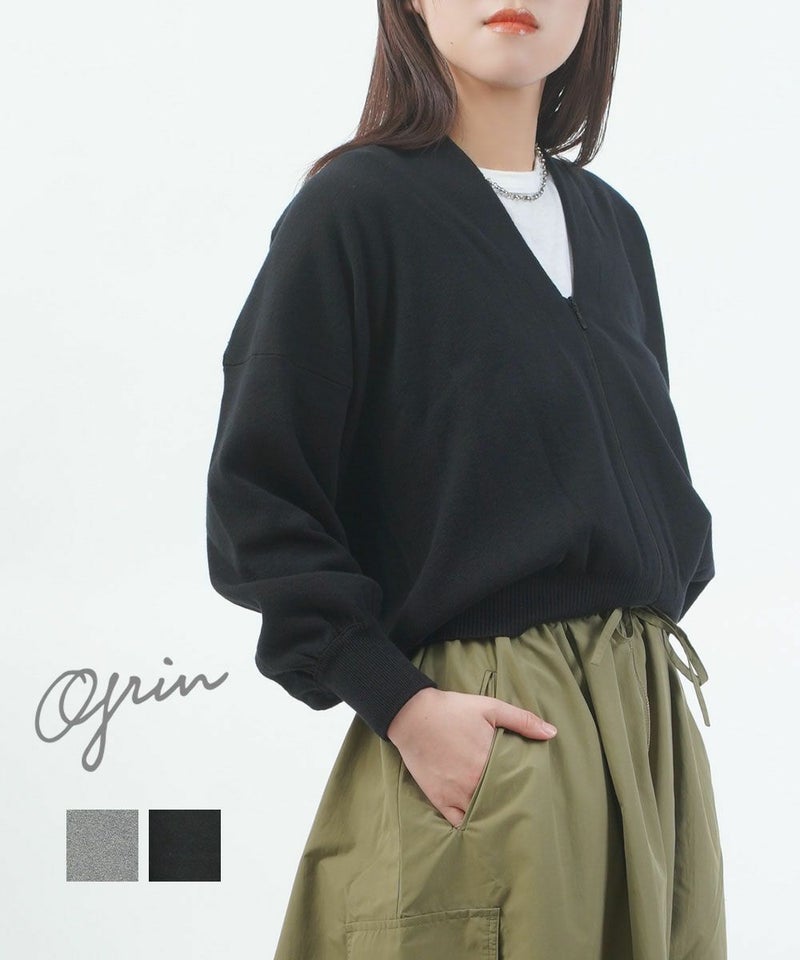 grin(グリン) 綿カシミアスウェットニットジップカーディガン TOPグレー(920)