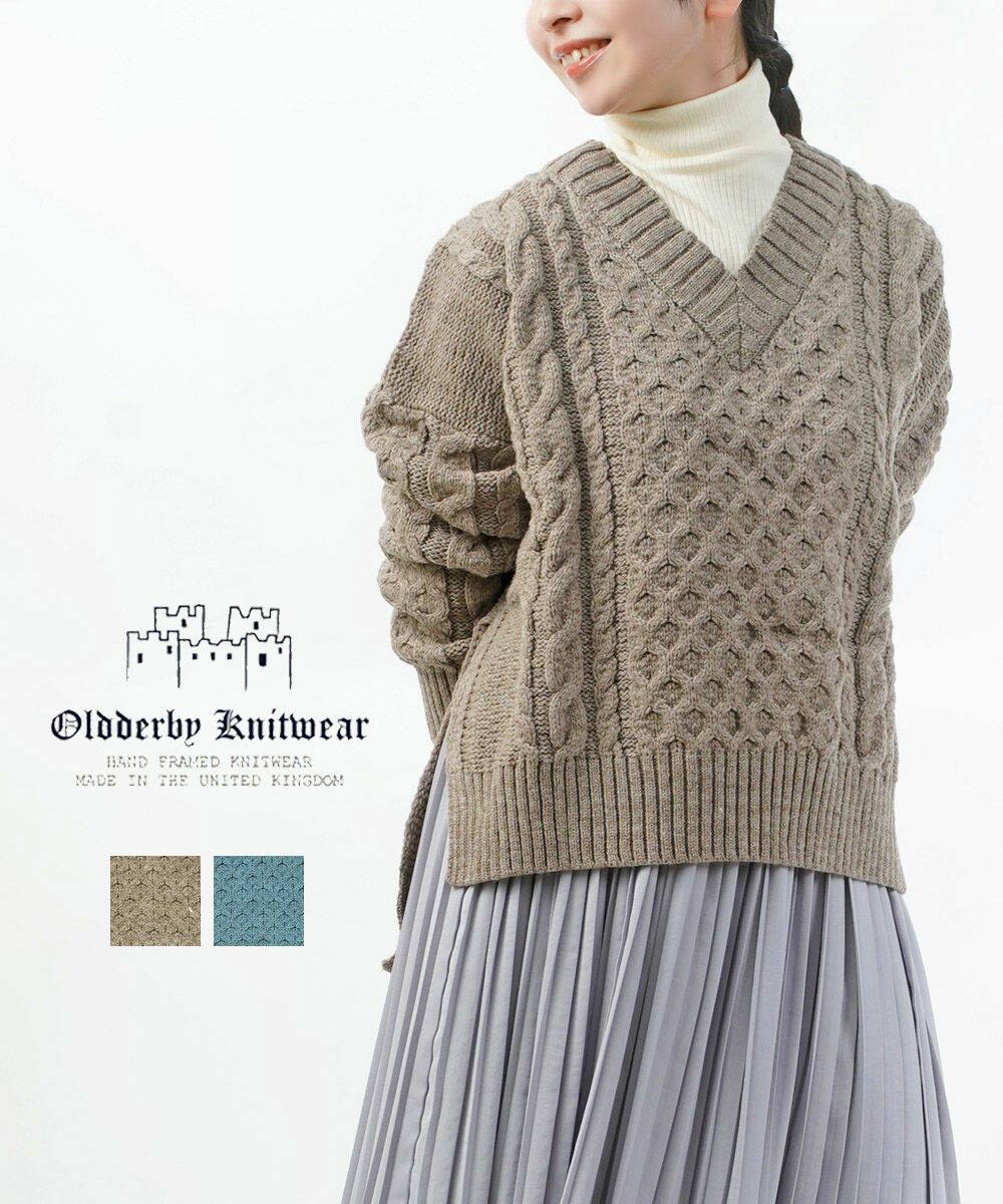 【Oldderby Knitwear】Vネックニットプルオーバー◆ Oldderby Knitwear(オールドダービーニットウェア)Vネックケーブル