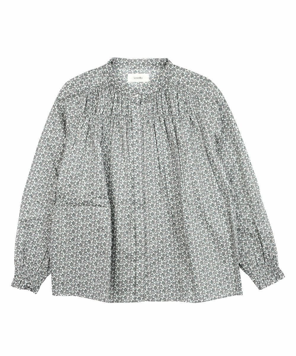 sosotto(ソソット)LIBERTYタナローンチビ衿シャーリングブラウス長袖