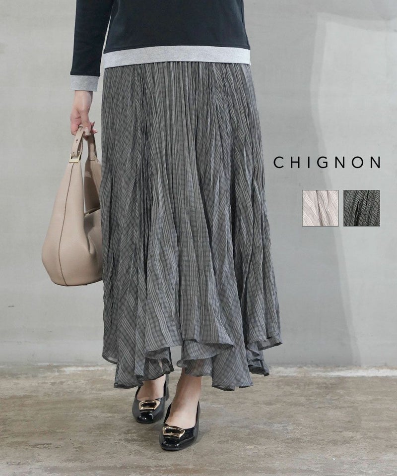 CHIGNON(シニヨン) シアーチェックプリーツスカート ライトグレー(LGRY)