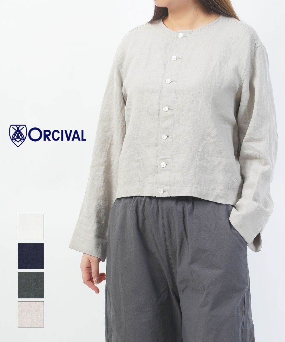 ORCIVAL(オーチバル・オーシバル)リネンクルーネックカーディガン