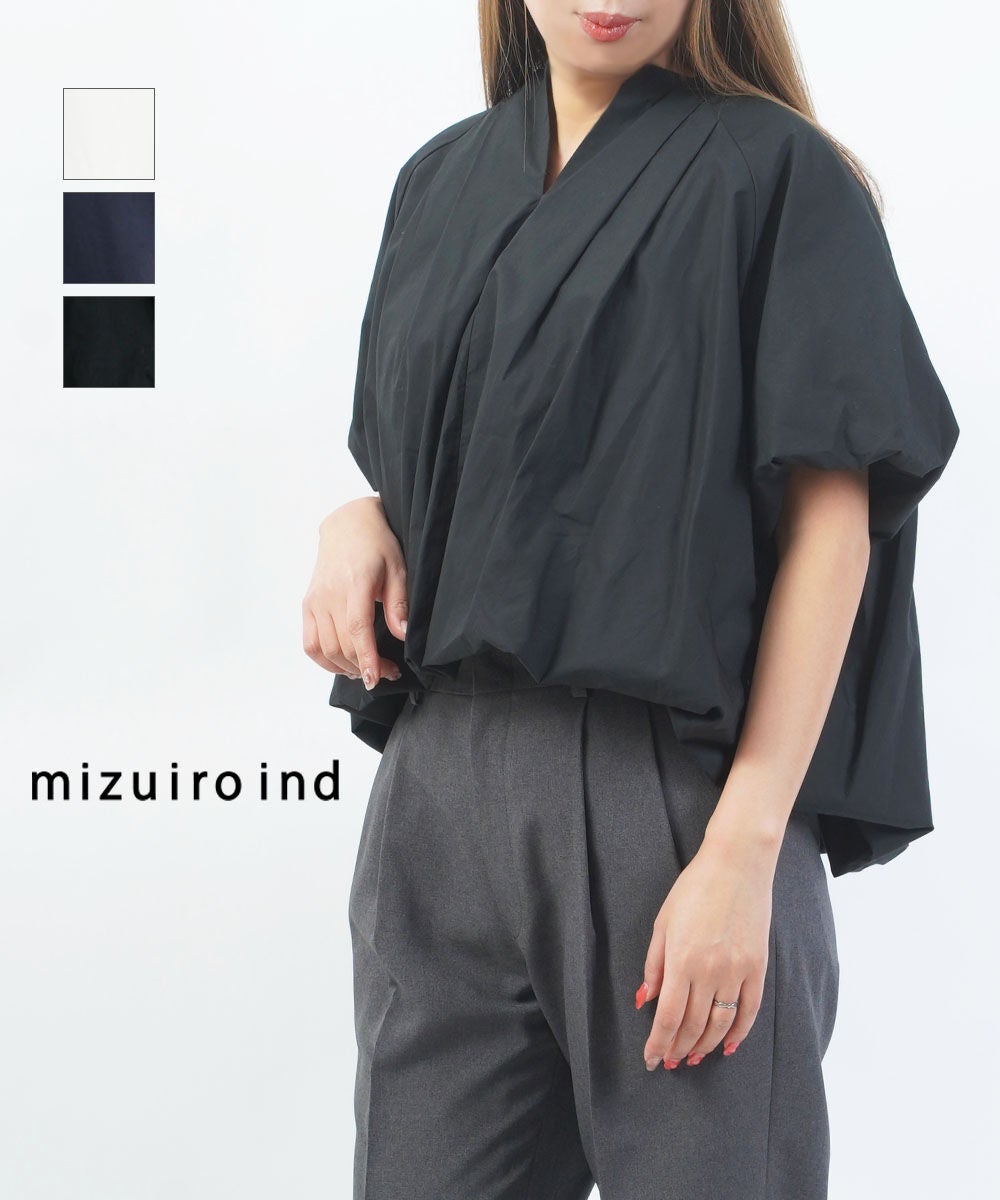 mizuiro ind(ミズイロインド)バルーンノーカラーシャツ | BLEU COMME