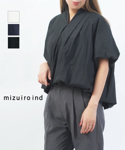 mizuiro ind(ミズイロインド)バルーンノーカラーシャツ | BLEU COMME