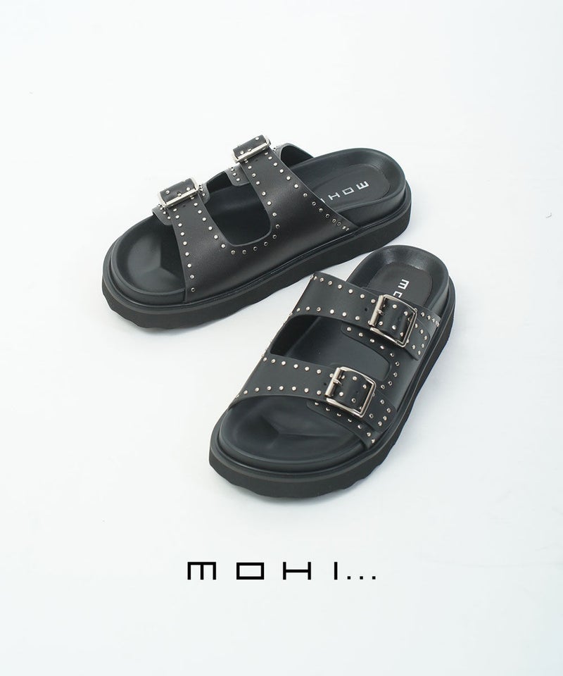 MOHI(モヒ) ダブルベルト スタッズサンダル NEGRO/SILVER(NGSV)