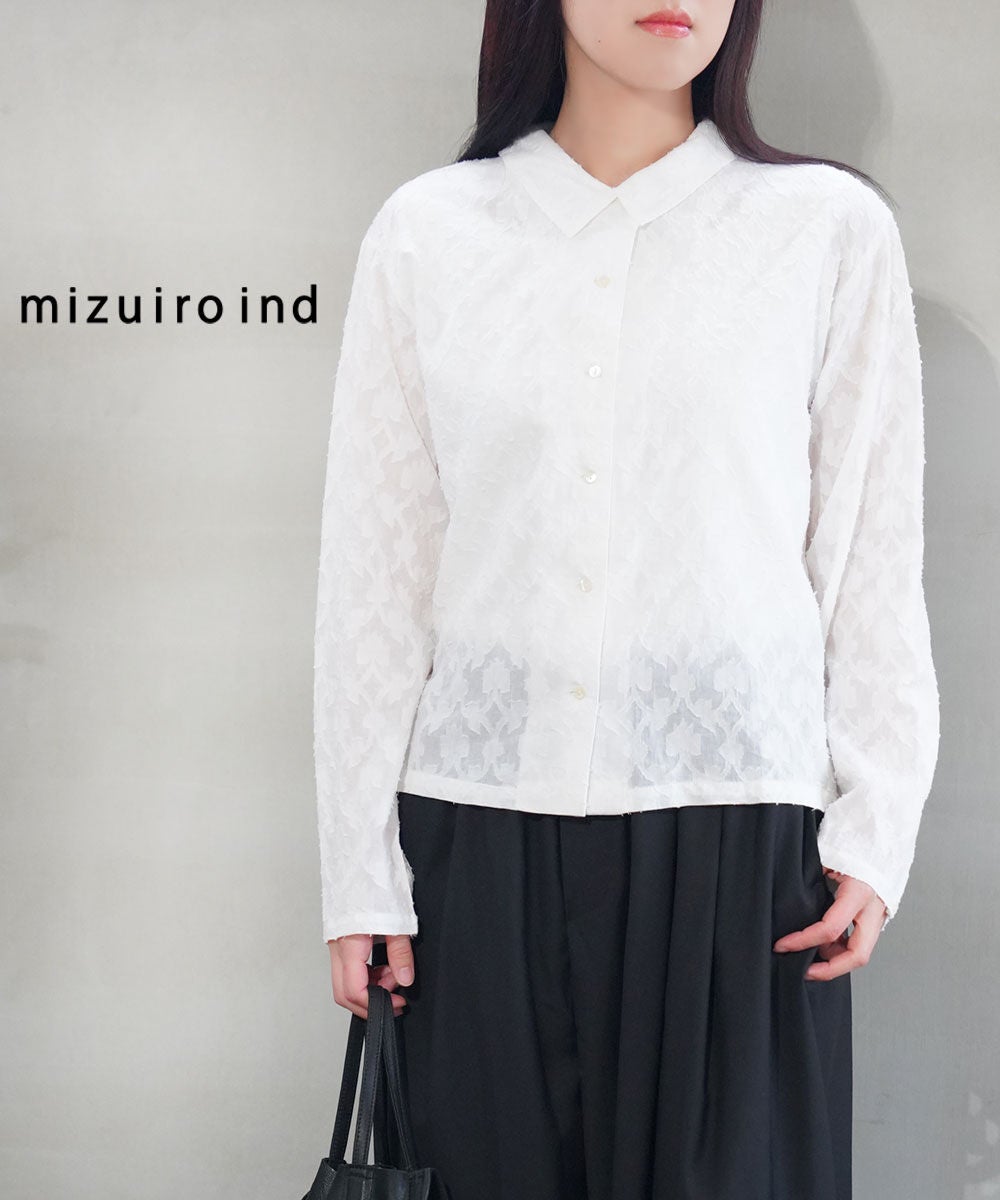 mizuiro ind(ミズイロインド)ジャガードロングスリーブシャツ | BLEU
