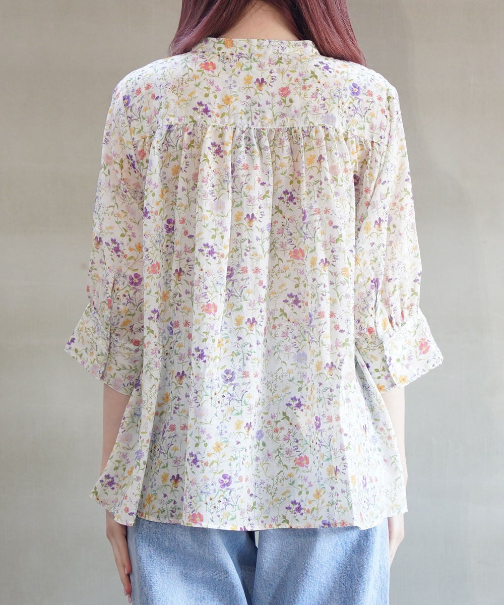 sosotto(ソソット)LIBERTYシルフローン ギャザーブラウス 6分袖 | BLEU