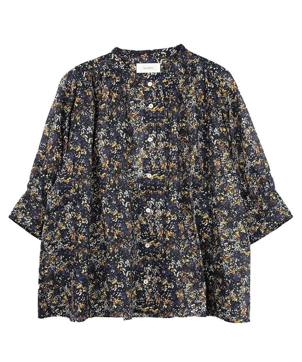 sosotto(ソソット)LIBERTYシルフローン ギャザーブラウス 6分袖 | BLEU