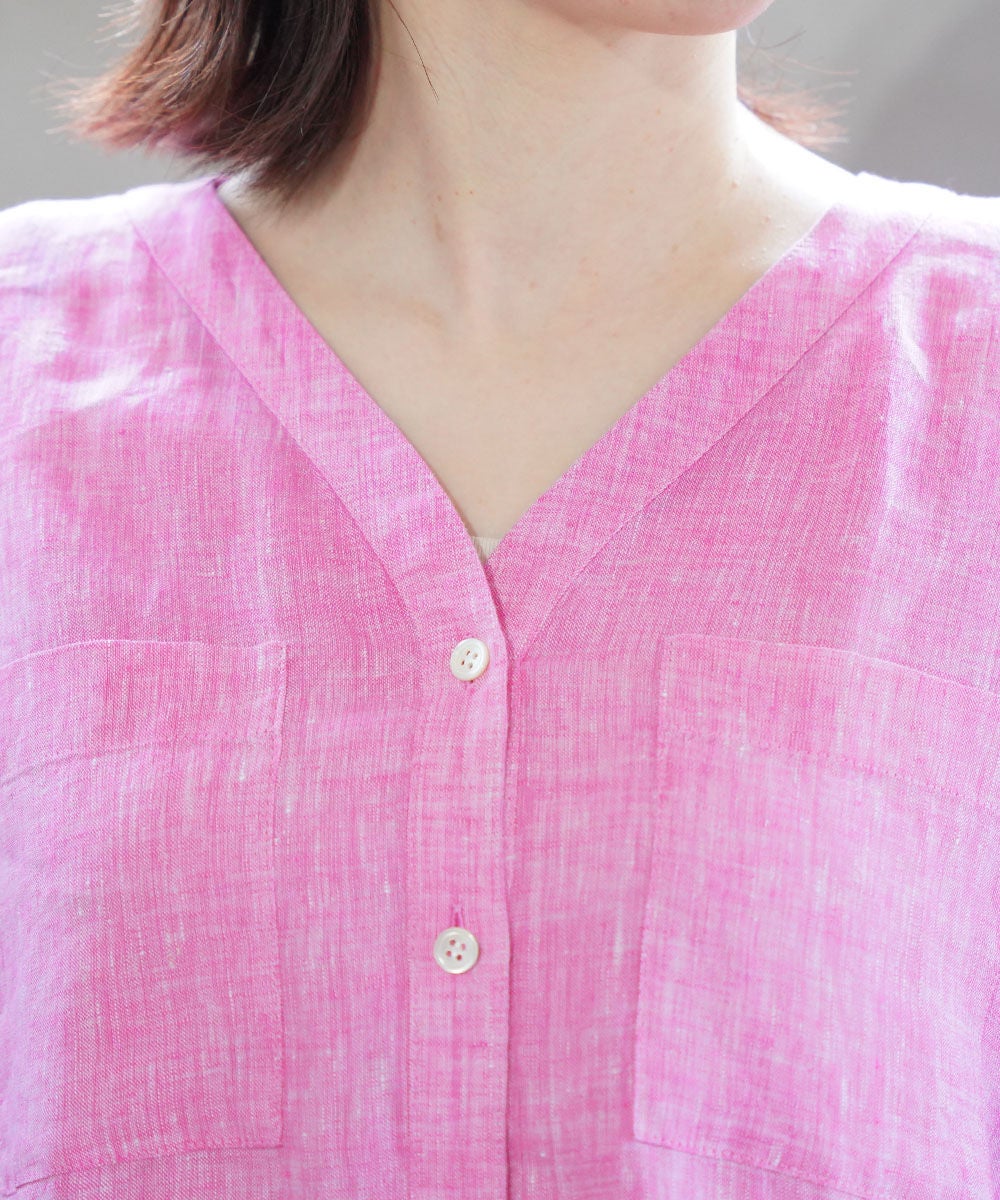 新品□BLUE FRONCE/ リネンブラウス リネンノーカラーシャツ/BLUE FRONCE 9520｜BLUE FRONCE｜フォルテシモ