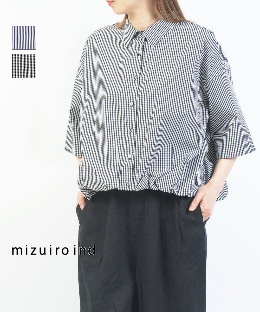 mizuiro-ind(ミズイロインド)ハーフスリーブバルーンシャツ | BLEU