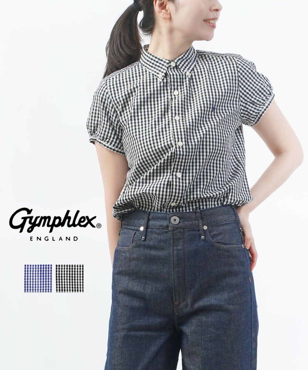 gymplex ジムフレックス　リネン　フレンチスリーブ　半袖　ギンガム　シャ. Gymphlex(ジムフレックス)コットン フレンチスリーブシャツ ギンガム