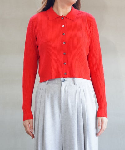 SACRA(サクラ) F.TWIST COTTON SILK RIB POLO CARDIGAN