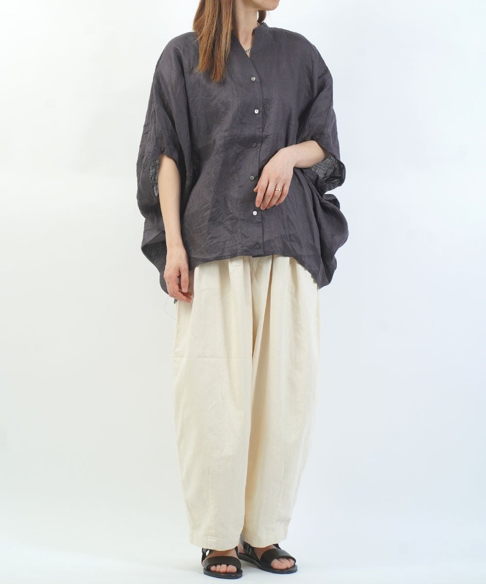 mizuiro ind(ミズイロインド)リネンスタンドカラーコクーンシャツ