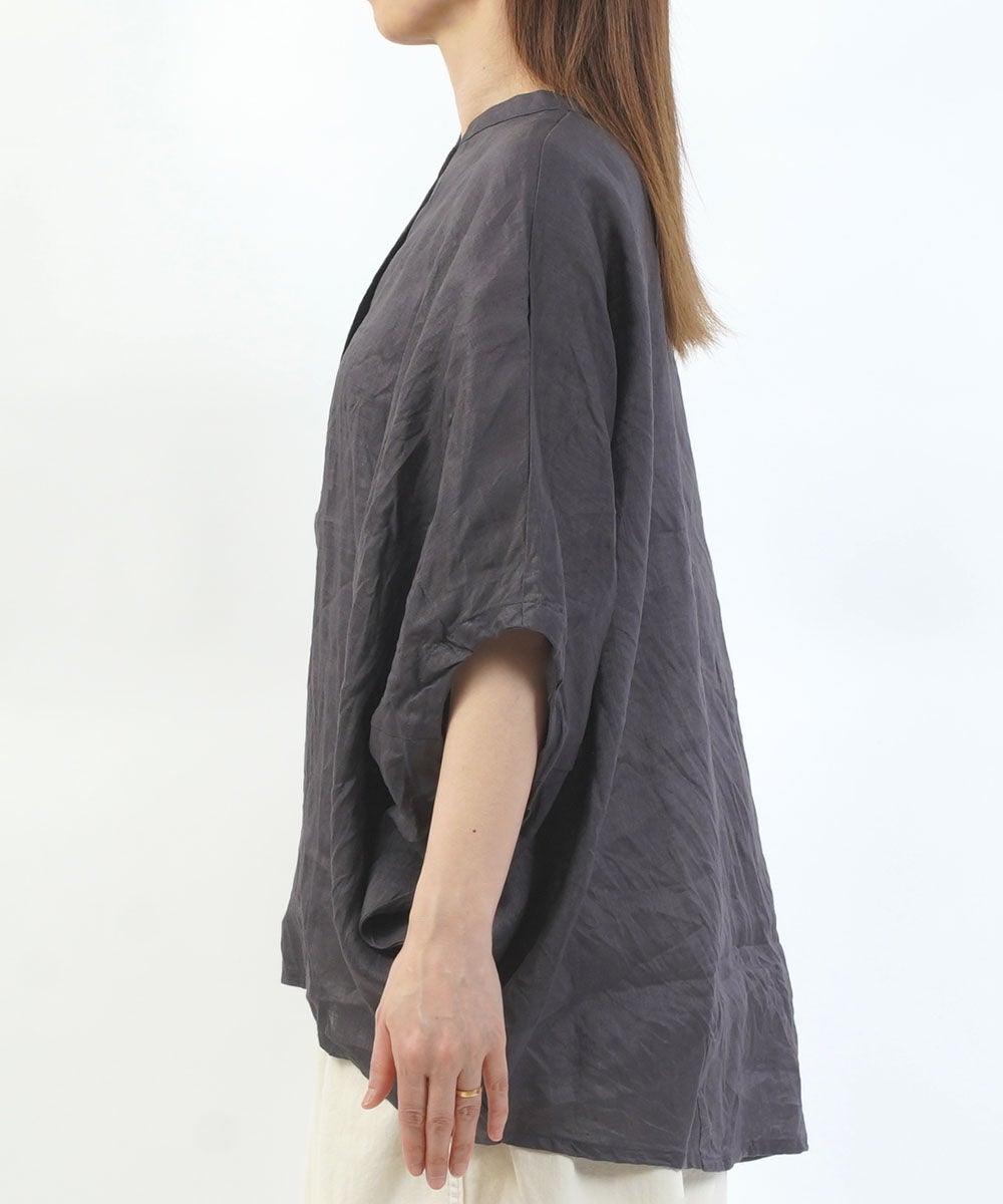 mizuiro ind(ミズイロインド)リネンスタンドカラーコクーンシャツ