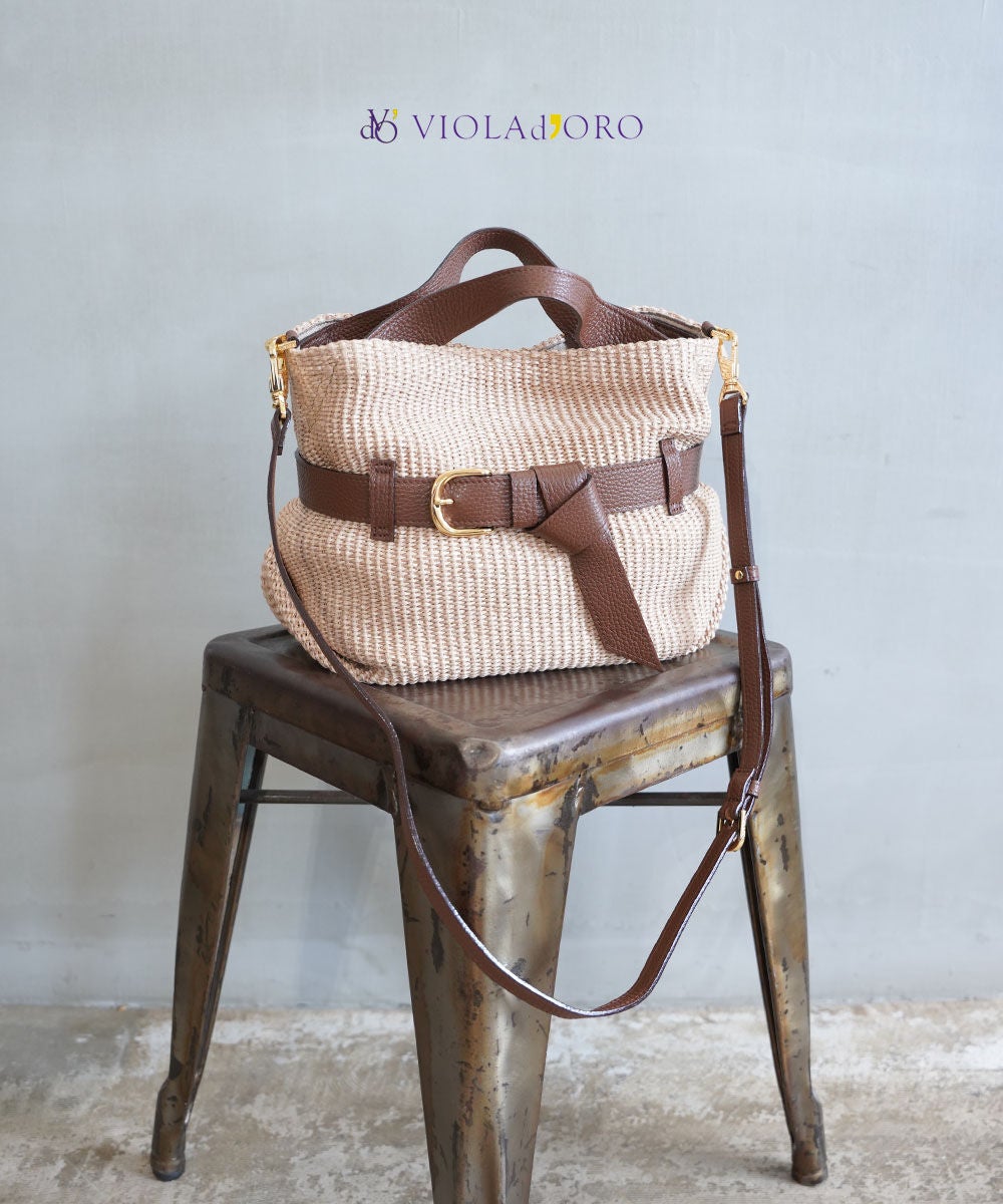 VIOLAd'ORO(ヴィオラドーロ)SANDRO ラフィアシート2wayかごバッグ