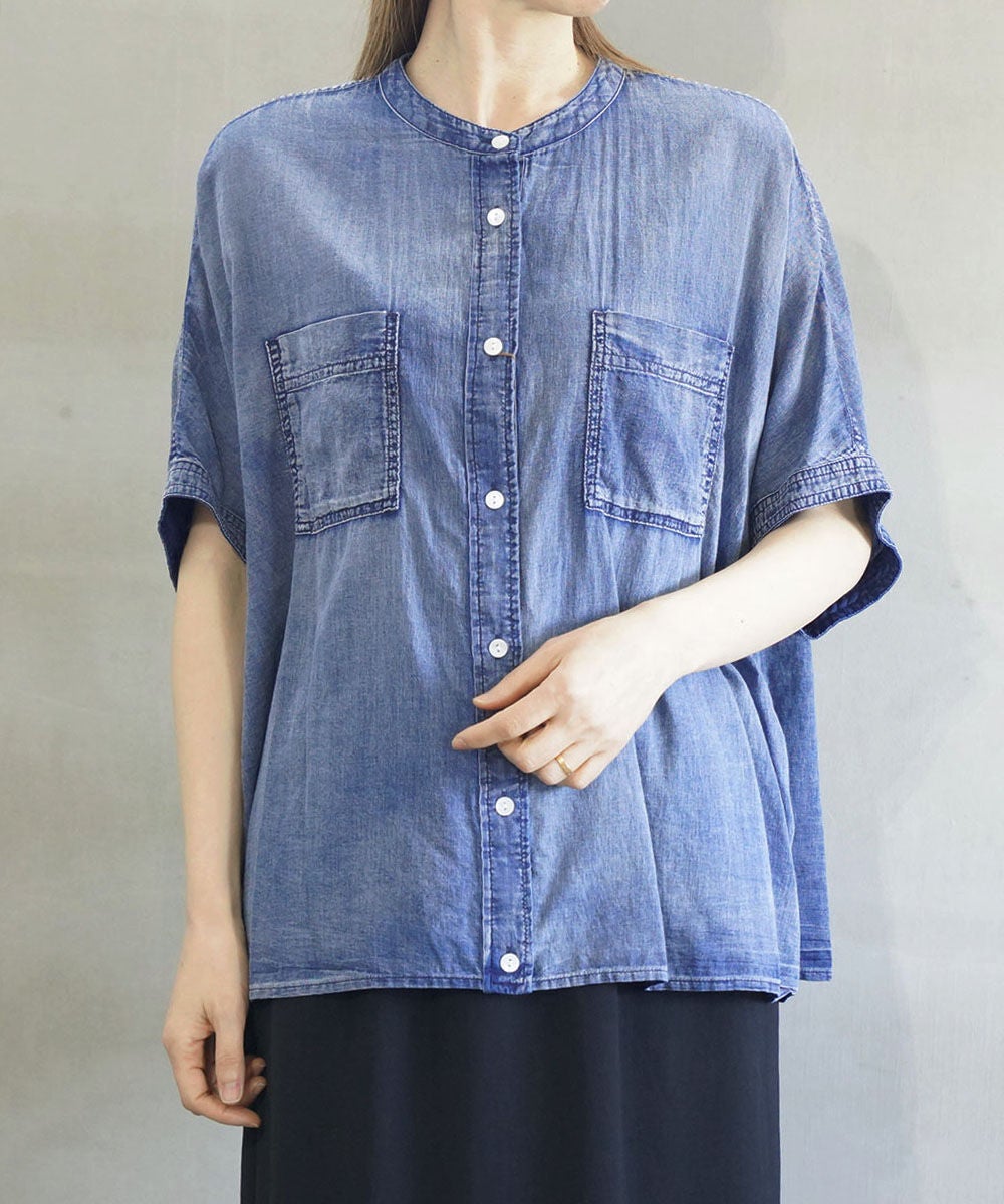 huitieme nid(ユイティーム)シアーデニム フレンチデニムシャツ | BLEU