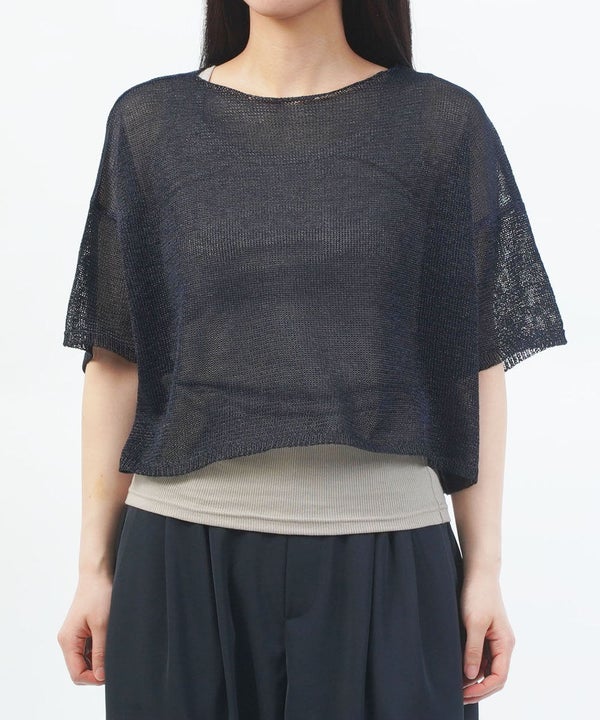 ミズイロインド mizuiro ind クルーネック透かし柄ショートプル 