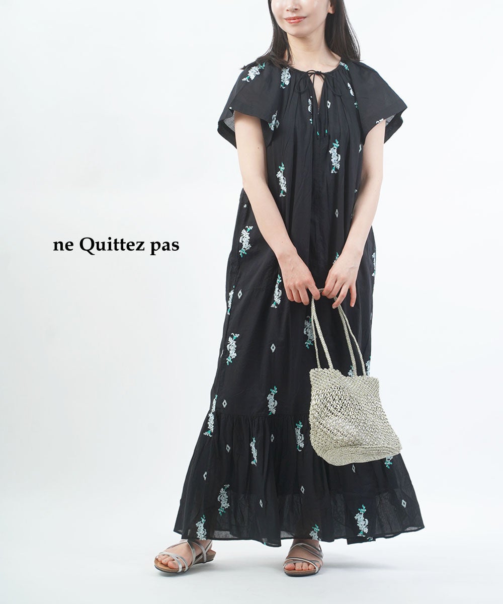 ne Quittez pas(ヌキテパ)コットンボイル ジャスミン刺繍半袖ドレス