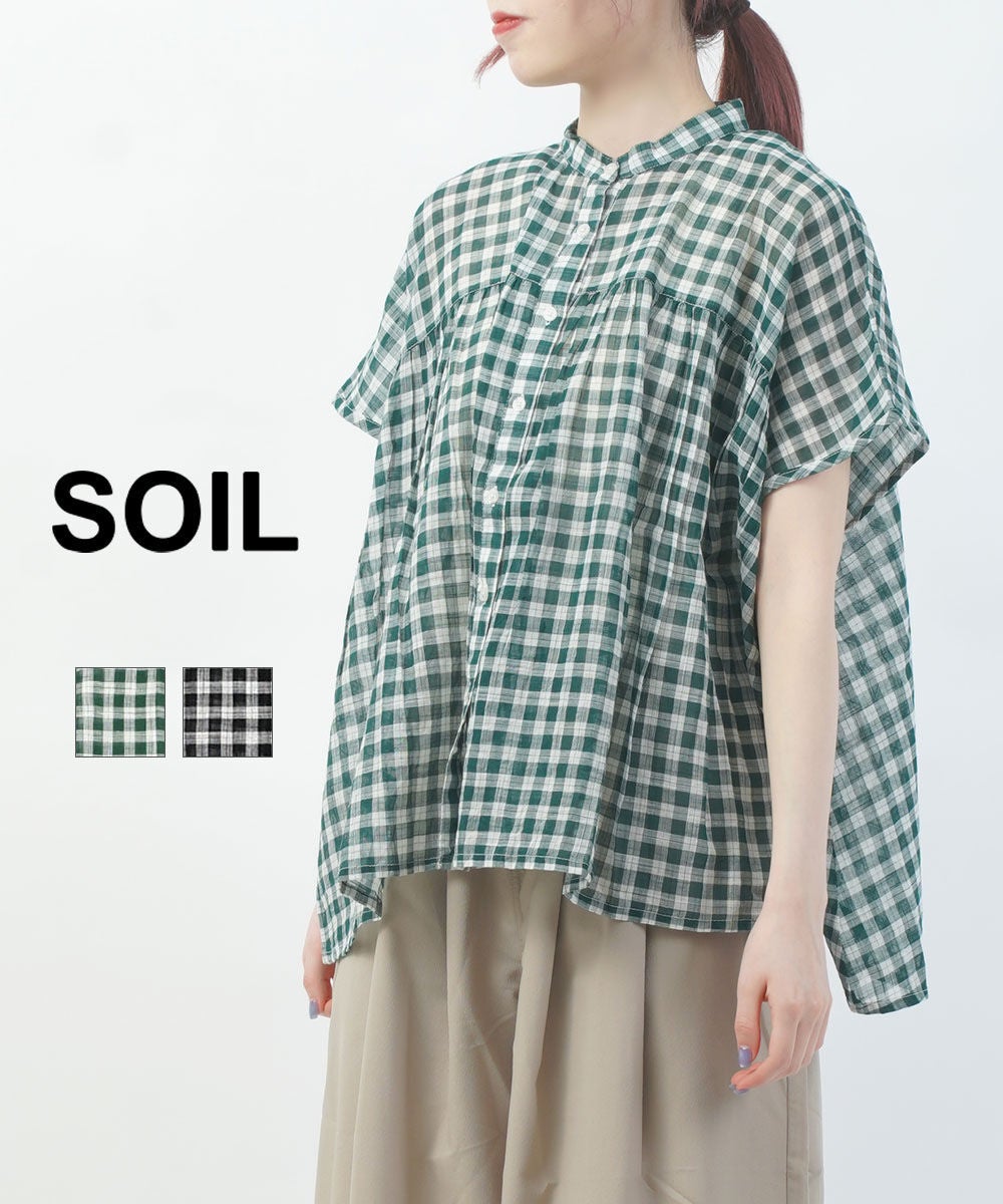 SOIL(ソイル)FANCY GINGHAM CHECK BANDED COLLAR FRENCH/SL SHIRT