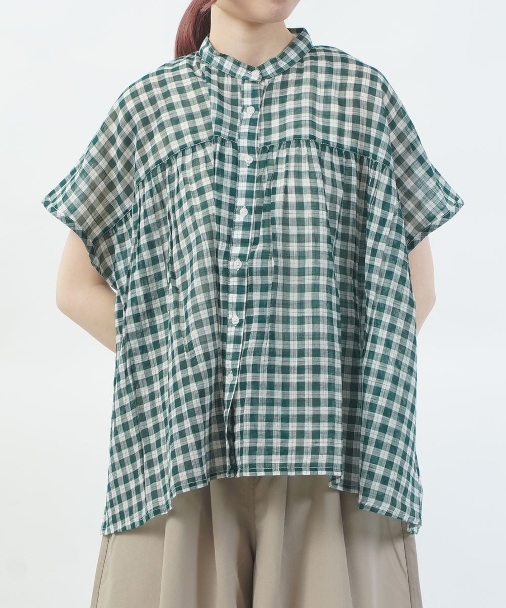 SOIL(ソイル)FANCY GINGHAM CHECK BANDED COLLAR FRENCH/SL SHIRT