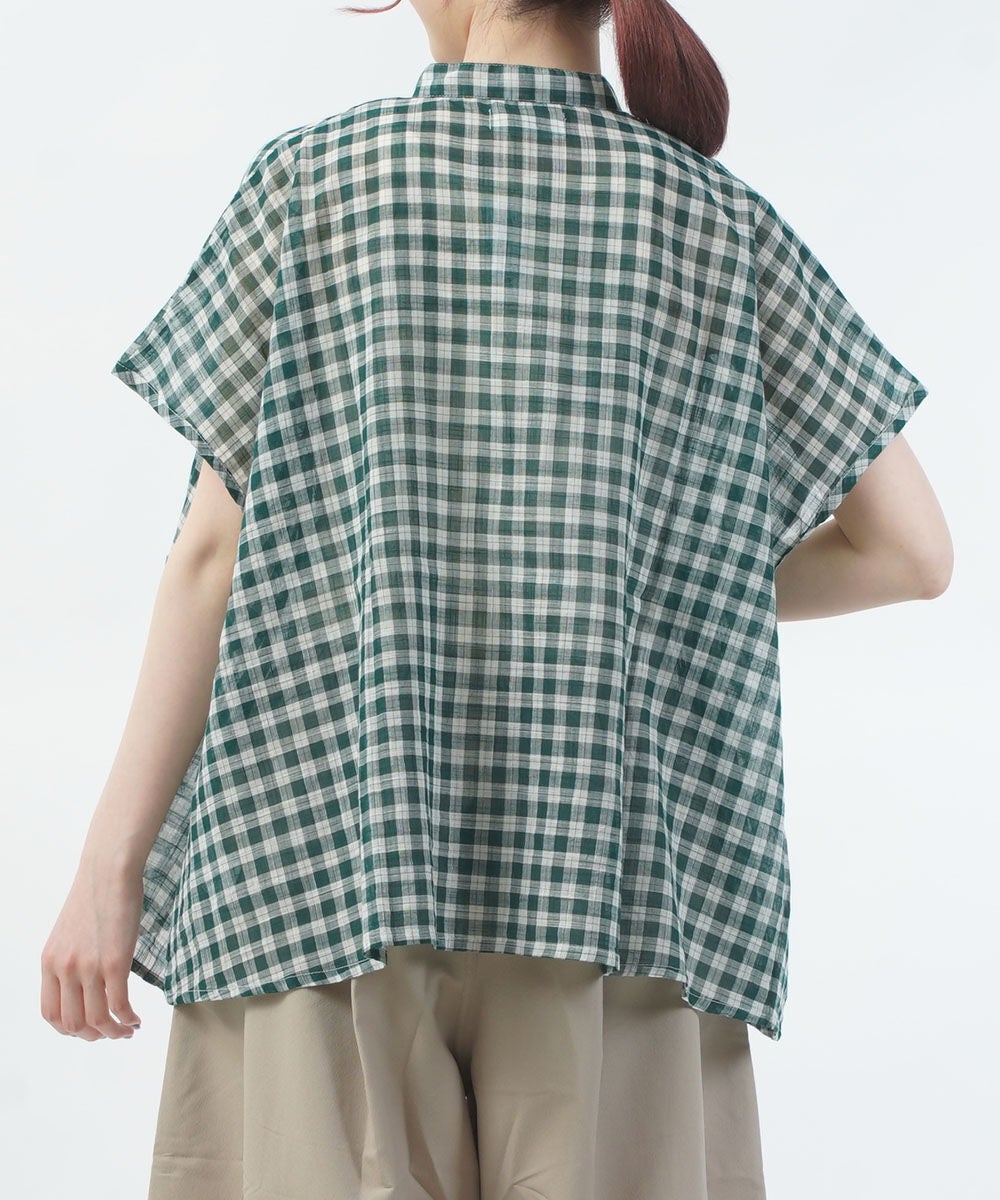 SOIL(ソイル)FANCY GINGHAM CHECK BANDED COLLAR FRENCH/SL SHIRT