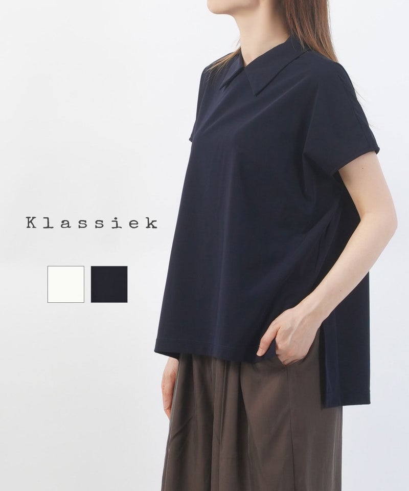 Klassiek(クラシーク) 強撚ベアフライス襟付きフレンチスリーブプルオーバー オフホワイト(01)