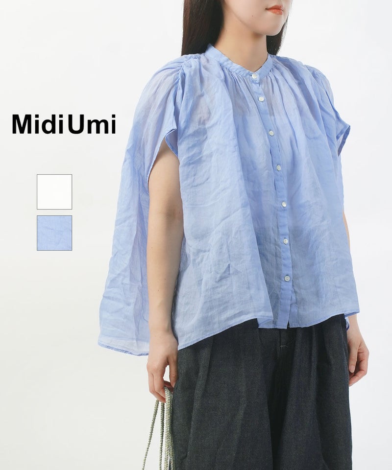 Midi-Umi(ミディウミ) ラミーギャザーノースリーブシャツ オフホワイト(11)