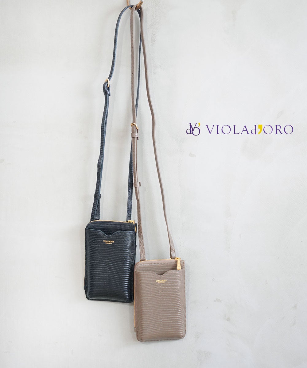 VIOLAd'ORO(ヴィオラドーロ)リザード型押しレザー スマホショルダー