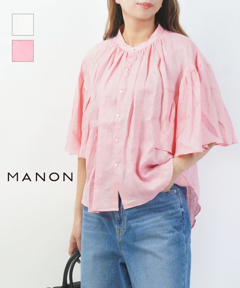 MANON(マノン) ファンスリーブ リネンアミカルシャツ ホワイト(WHT)