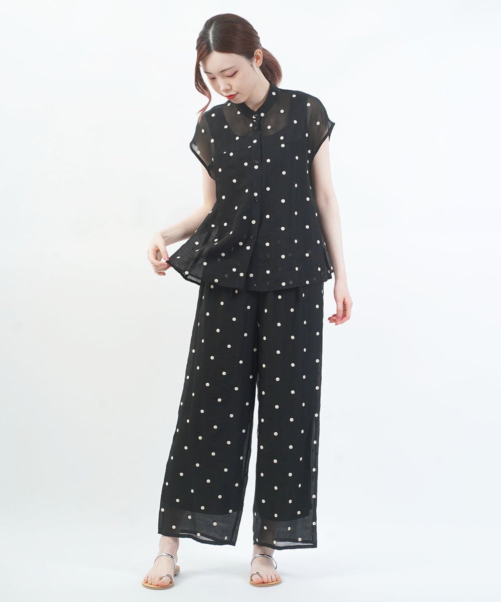 qout(コウト)ドット立体刺繍ワイドパンツ | BLEU COMME BLEU(ブルー