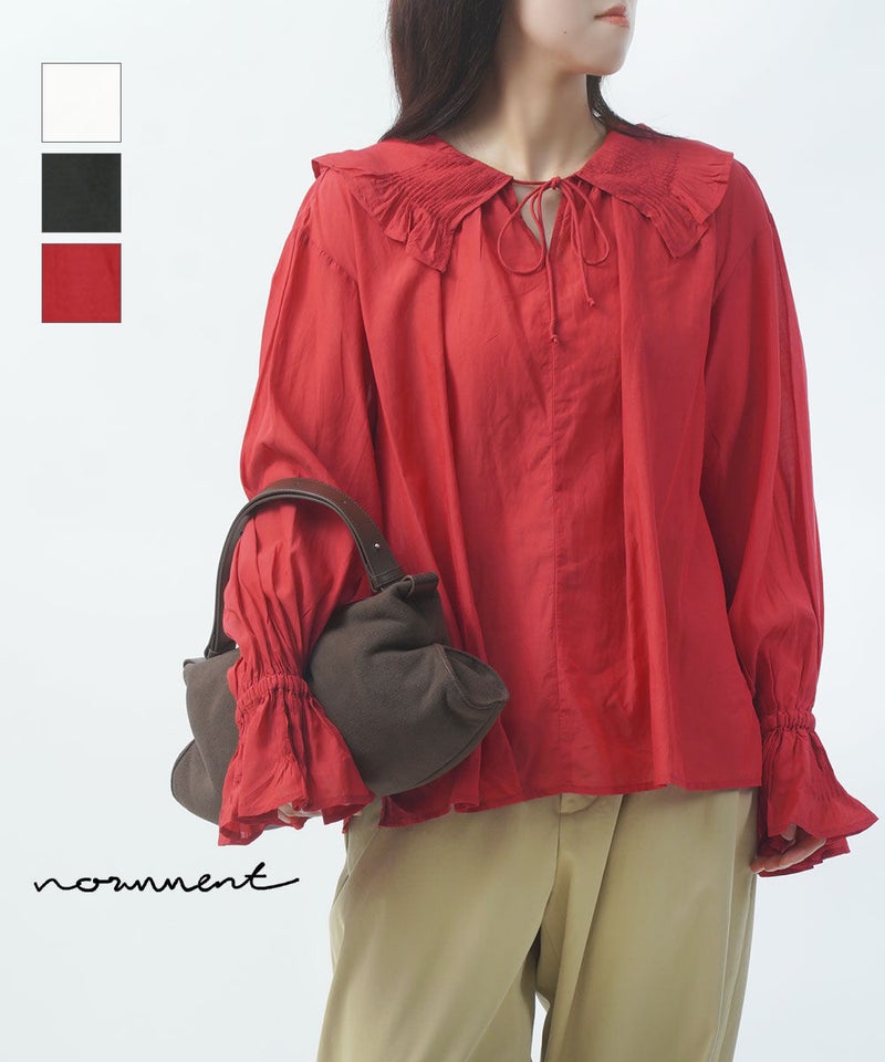 normment(ノーメント) コットンレーヨンピンタックカラーブラウス オフホワイト(OFF)