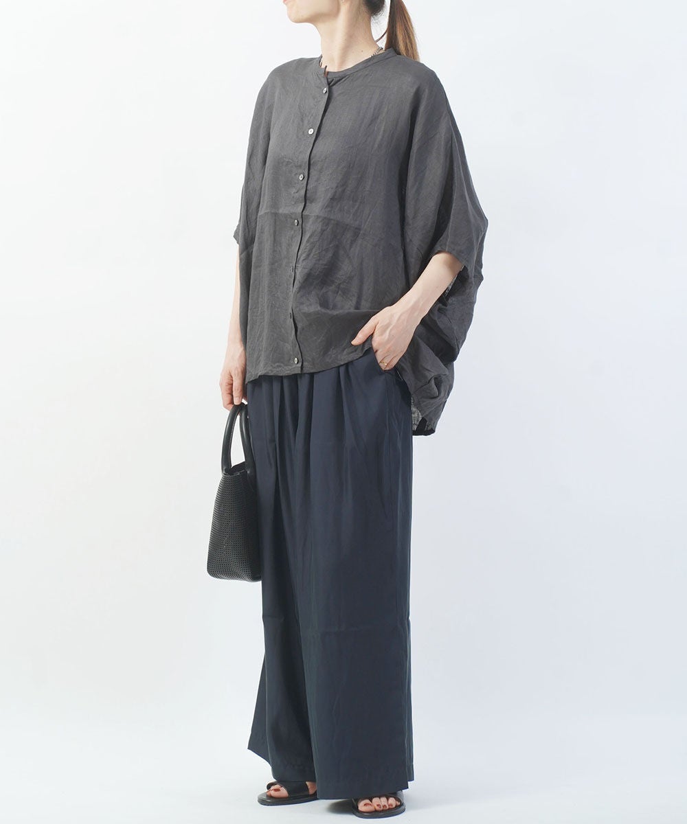 mizuiro ind(ミズイロインド)リネンスタンドカラーコクーンシャツ